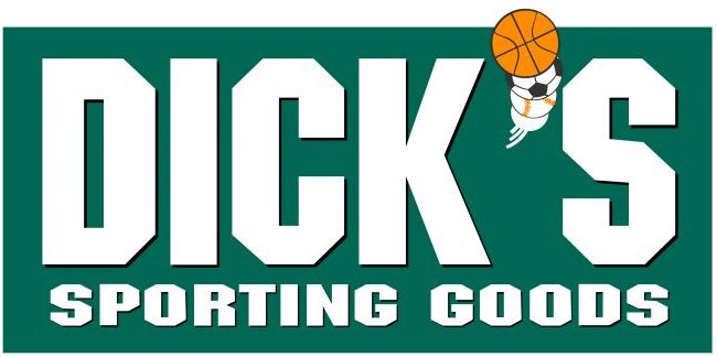 Dick's Sporting Goods store logo with a green background. The letter "I" is depicted as a basketball hoop, and a basketball is shown entering the hoop.