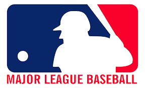 Major League Baseball logo featuring a silhouette of a batter in white against a background divided into blue and red sections, with the words "Major League Baseball" written below.